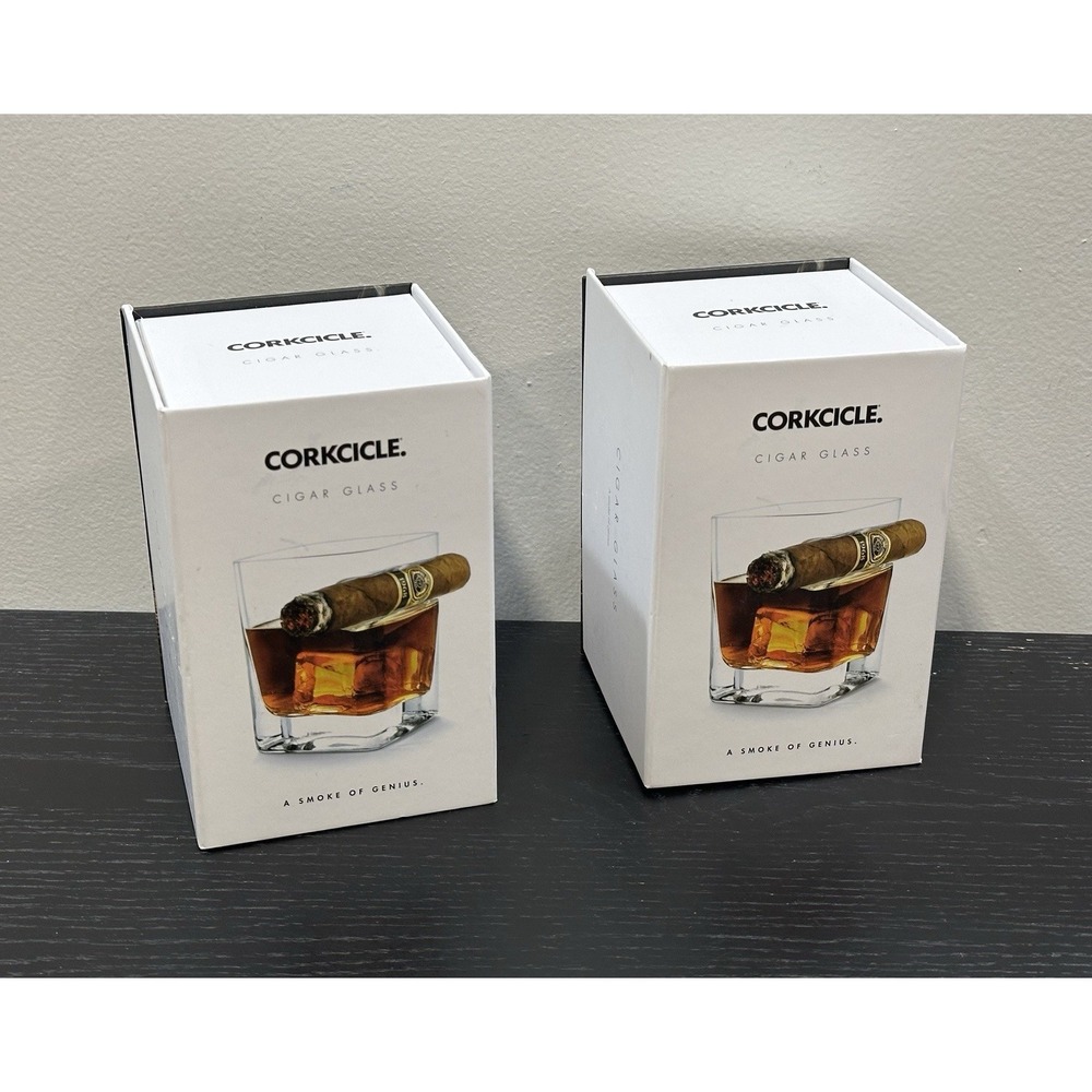 Corkcicle Cigar Glass Set 2 Whiskey Glass w/ Built-in Cigar Rest CMAA Engraved